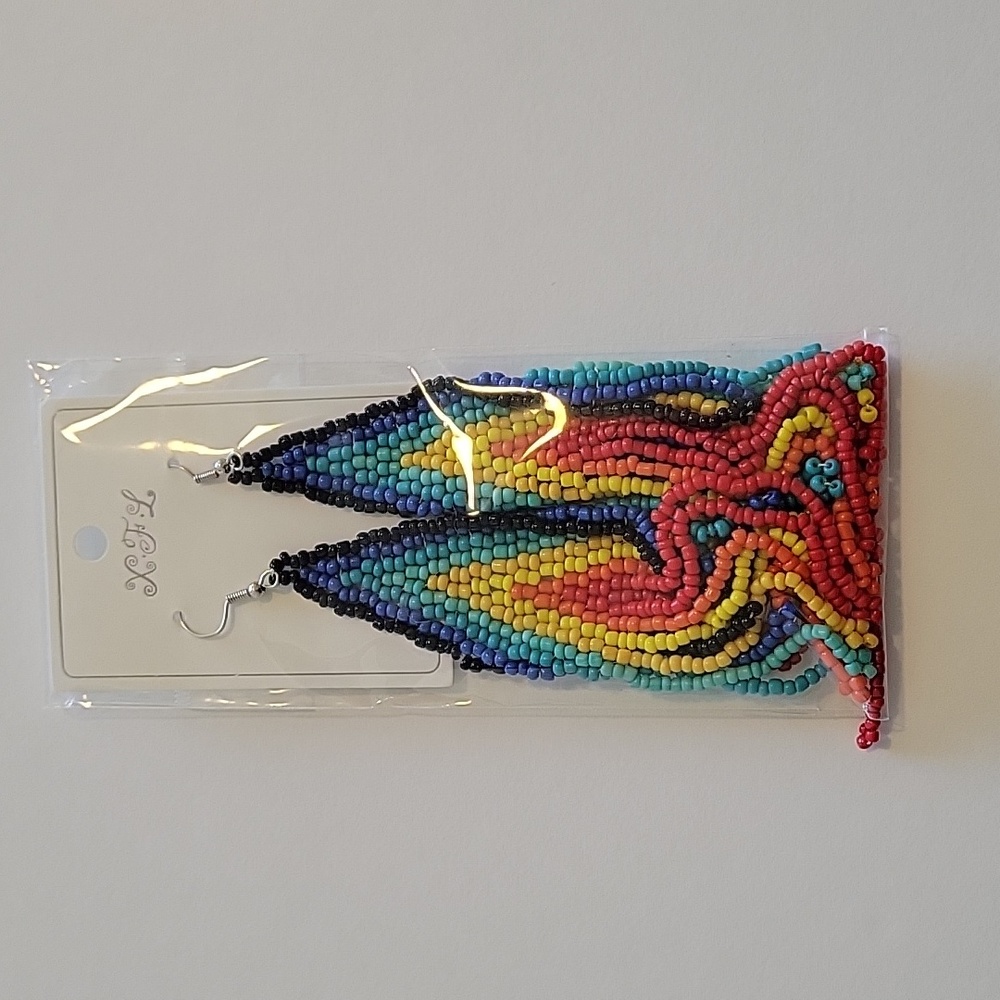 Beaded Dangle Rainbow Earrings